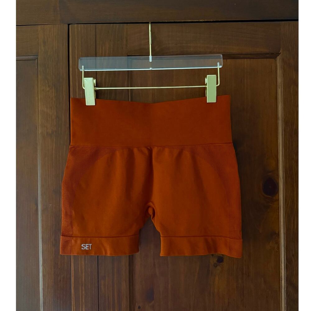 SET Active Sculptflex Seamless Bike Shorts Ribbed Activewear Burnt Orange XL
